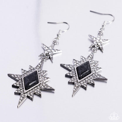 Stellar State of Mind - Black Stone Diamond Silver Fishhook Earrings - Paparazzi Accessories