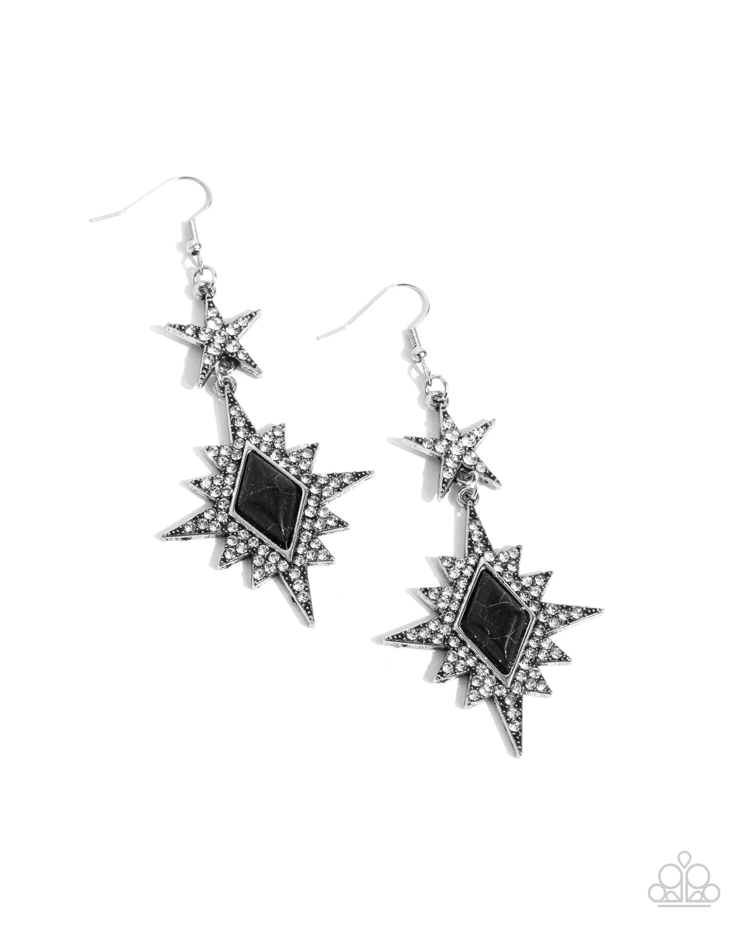 Stellar State of Mind - Black Stone Diamond Silver Fishhook Earrings - Paparazzi Accessories