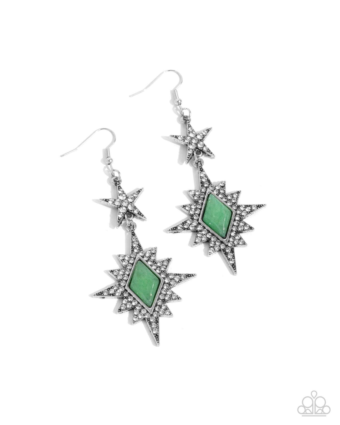 Stellar State of Mind - Green Stone Star Earrings - Paparazzi Accessories