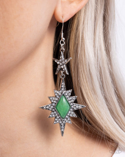 Stellar State of Mind - Green Stone Star Earrings - Paparazzi Accessories