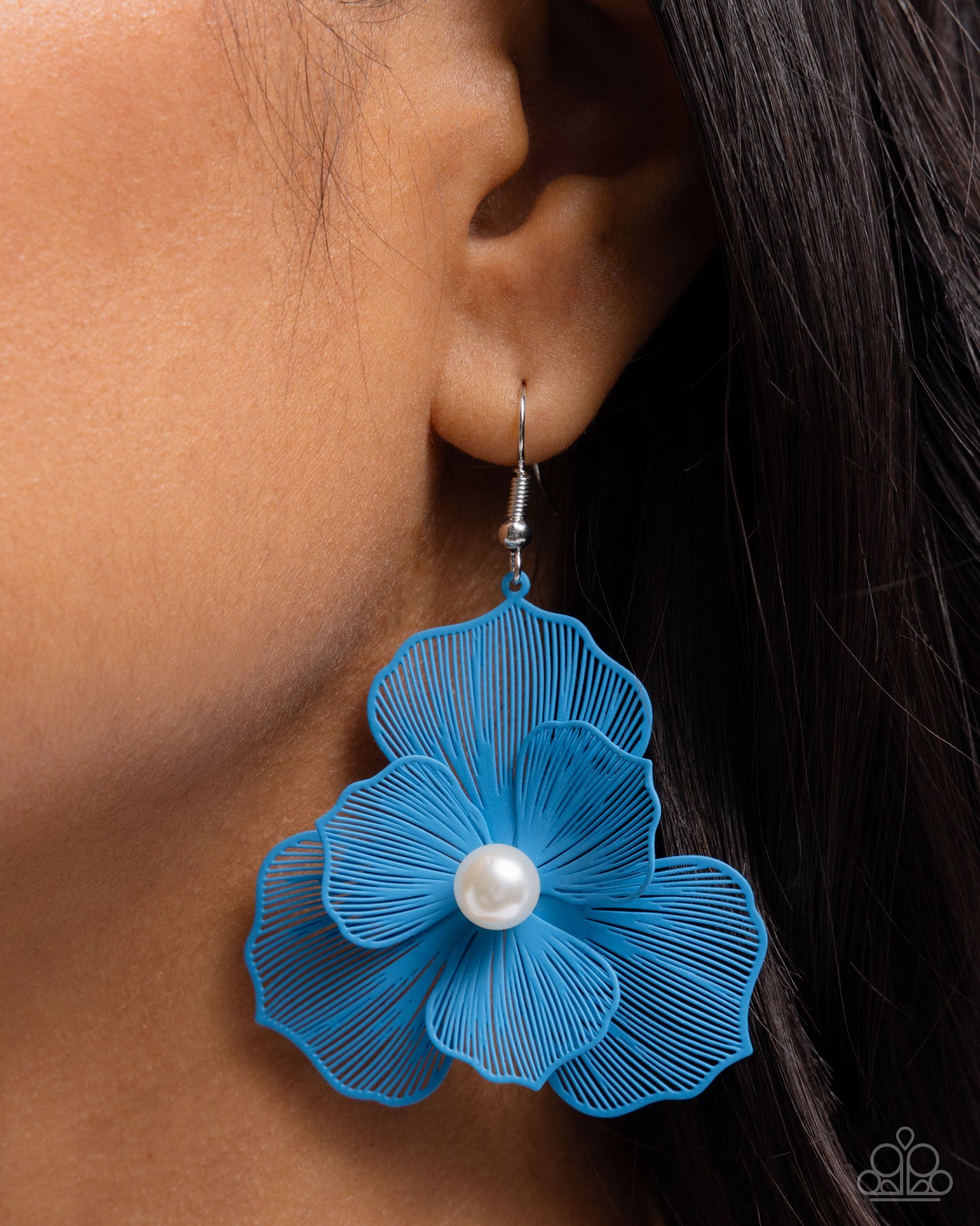 PETAL the Score - Blue Painted Metal Flower Fishhook Earrings - Paparazzi Accessories