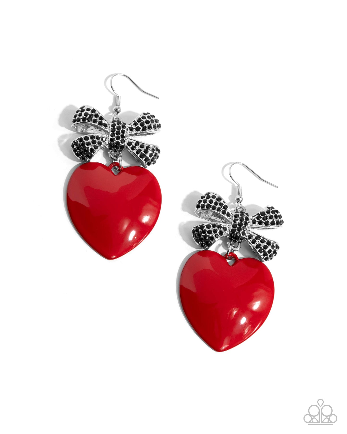 Suitable Sweetheart - Red Enamel Heart Silver Fishhook Earrings - Paparazzi Accessories