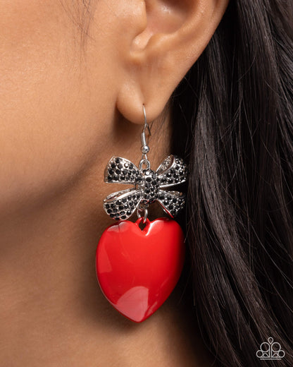 Suitable Sweetheart - Red Enamel Heart Silver Fishhook Earrings - Paparazzi Accessories