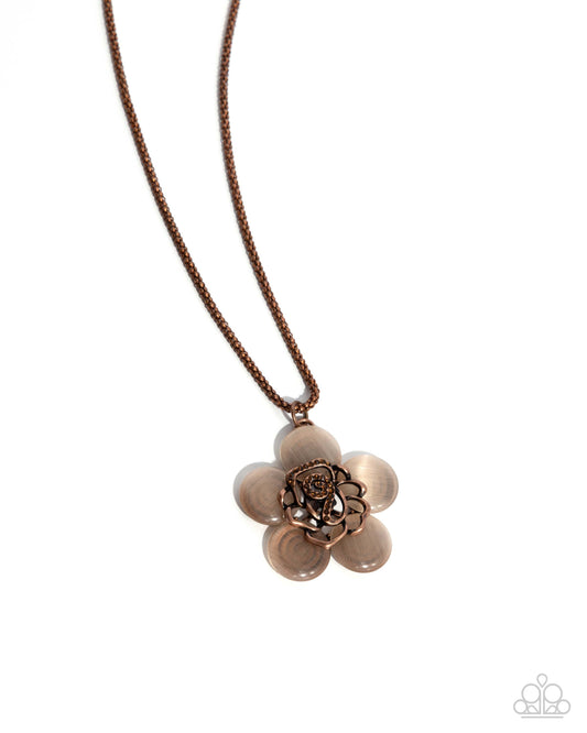 Floral Freestyle - Copper & Cat's Eye Flower Pendant Necklace - Paparazzi Accessories