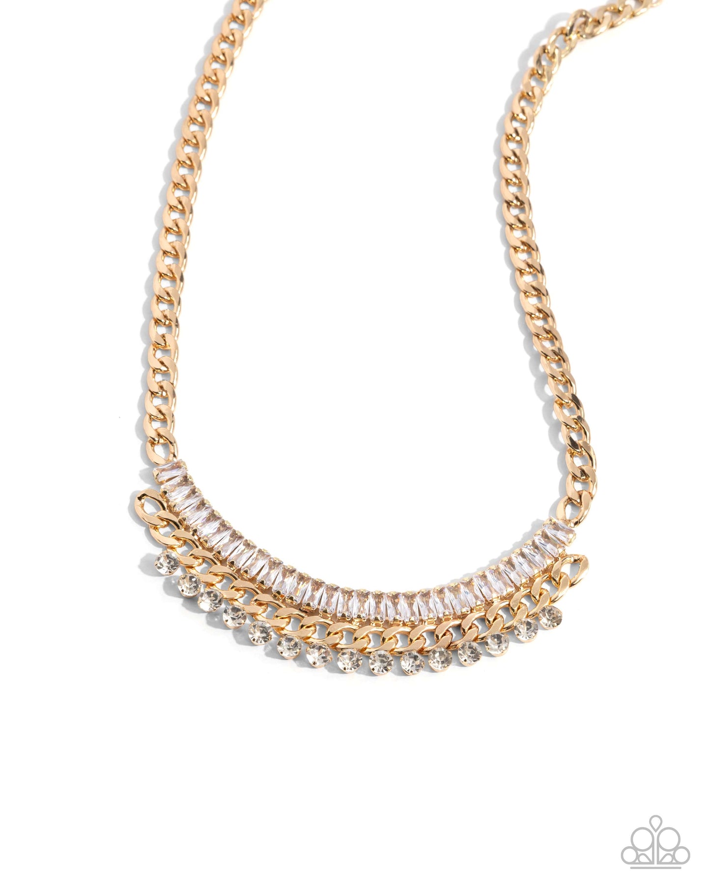 Badda Boom Badda BLING - Gold Curb White Rhinestone Necklace - Paparazzi Accessories