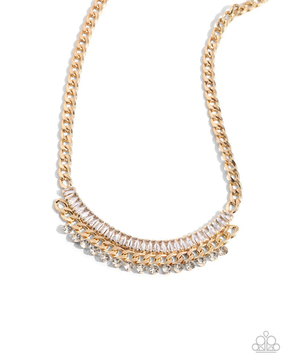 Badda Boom Badda BLING - Gold Curb White Rhinestone Necklace - Paparazzi Accessories