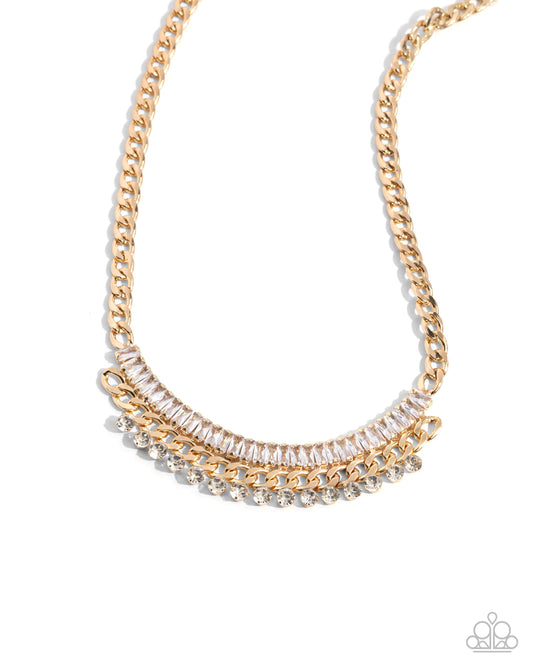 Badda Boom Badda BLING - Gold Curb White Rhinestone Necklace - Paparazzi Accessories