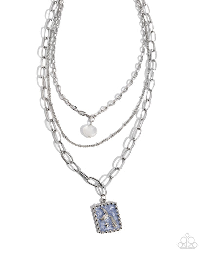 Siren Song - Blue Enamel Pendant Silver Layered Necklace - Paparazzi Accessories