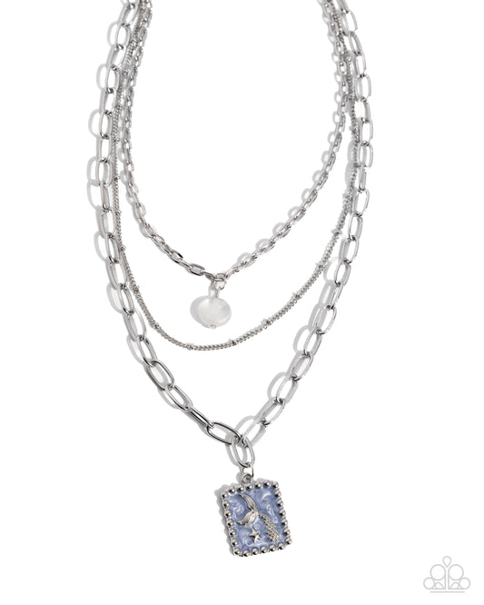 Siren Song - Blue Enamel Pendant Silver Layered Necklace - Paparazzi Accessories