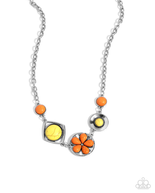 Stony Someday - Orange & Yellow Crackle Stone Silver Necklace - Paparazzi Accessories