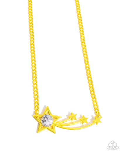 Meteor Moment - Yellow Dipped Metal Star Necklace - Paparazzi Accessories