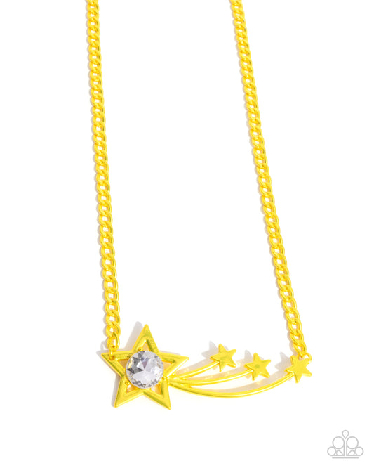 Meteor Moment - Yellow Dipped Metal Star Necklace - Paparazzi Accessories