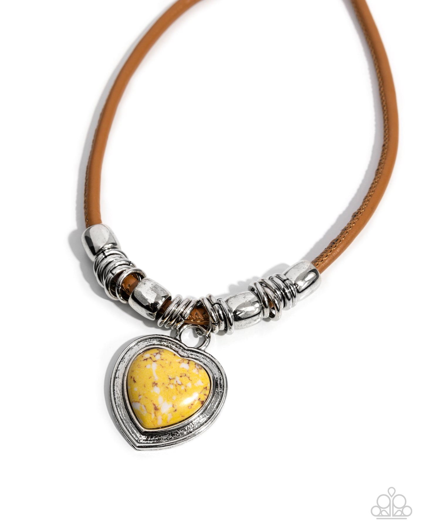 Significant Other - Yellow Crackle Stone Heart Pendant Leather Necklace - Paparazzi Accessories