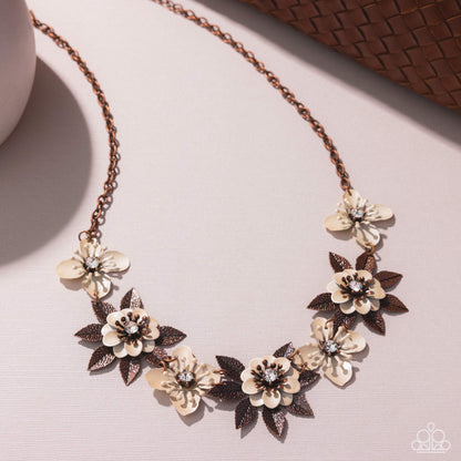 Springtime Song - Copper White Painted Flowers Necklace - Paparazzi Accessories