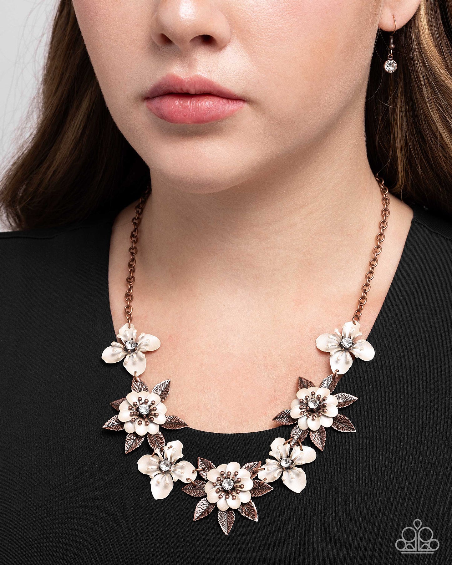 Springtime Song - Copper White Painted Flowers Necklace - Paparazzi Accessories