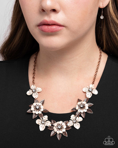 Springtime Song - Copper White Painted Flowers Necklace - Paparazzi Accessories