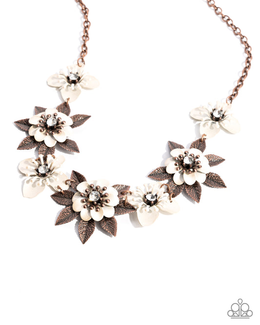 Springtime Song - Copper White Painted Flowers Necklace - Paparazzi Accessories