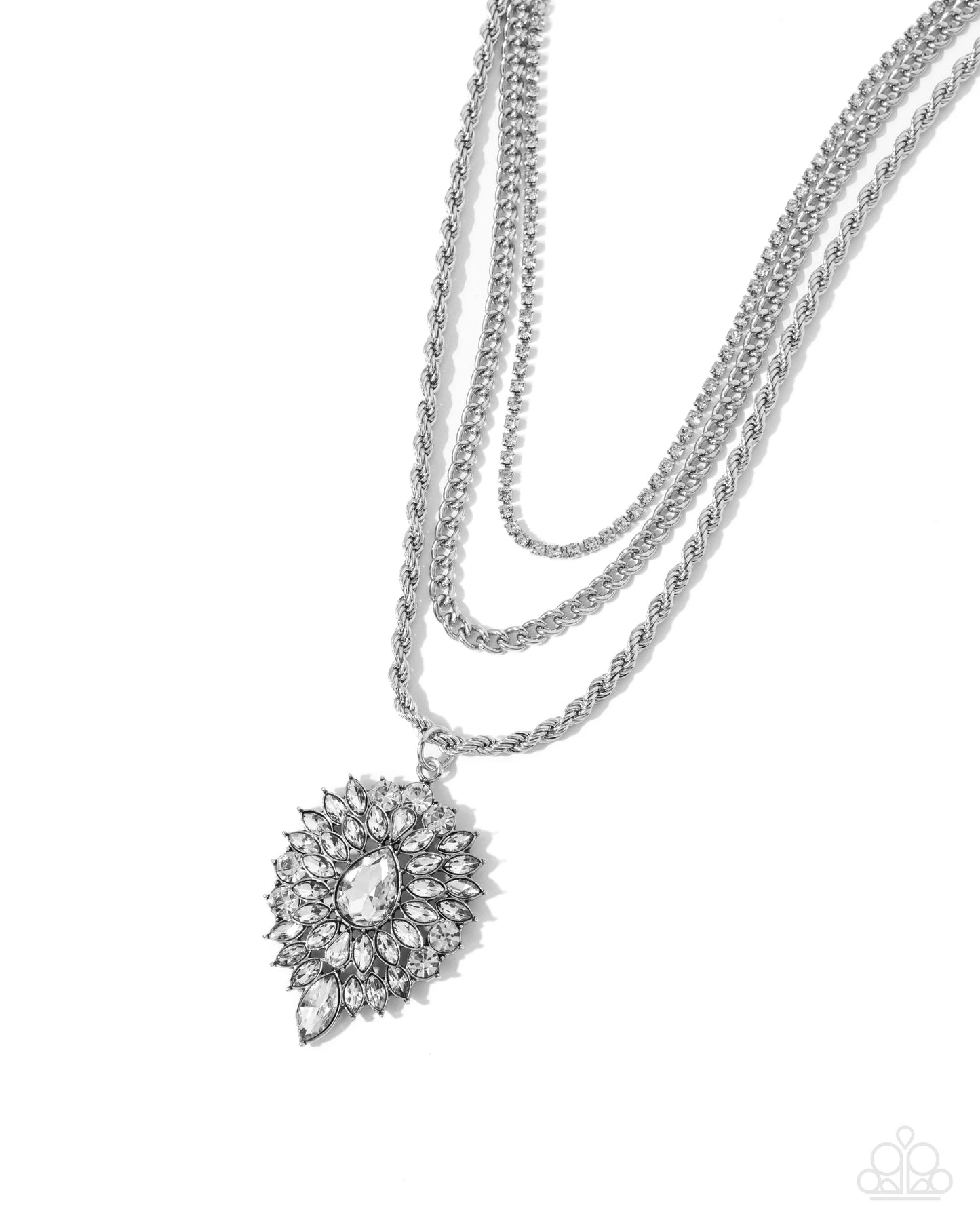 Adorably Administrative - White Rhinestone Layered Silver Necklace - Paparazzi Accessories