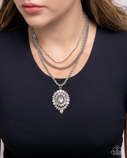 Adorably Administrative - White Rhinestone Layered Silver Necklace - Paparazzi Accessories