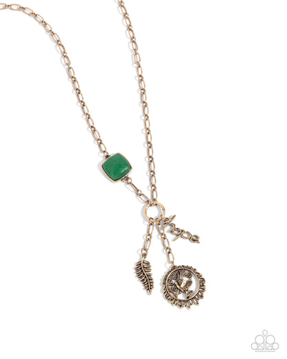 Hopeful Heights - Green Stone Gold "hope" Charm Necklace - Paparazzi Accessories