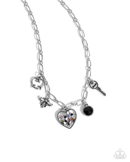 Reminiscent Reveal - Black Gem Heart Charm Necklace - Paparazzi Accessories