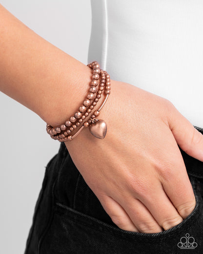 Engaged Explorer - Copper Heart Charm Stretchy Bracelets - Paparazzi Accessories