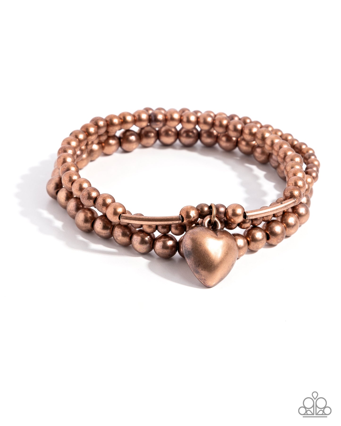 Engaged Explorer - Copper Heart Charm Stretchy Bracelets - Paparazzi Accessories