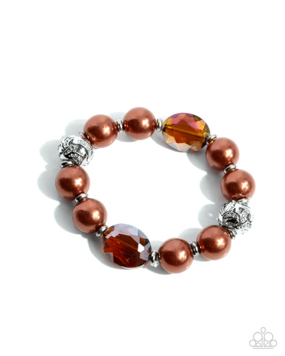 Ornamental Outfit - Brown Pearl & UV Crystal Stretchy Bracelet - Paparazzi Accessories