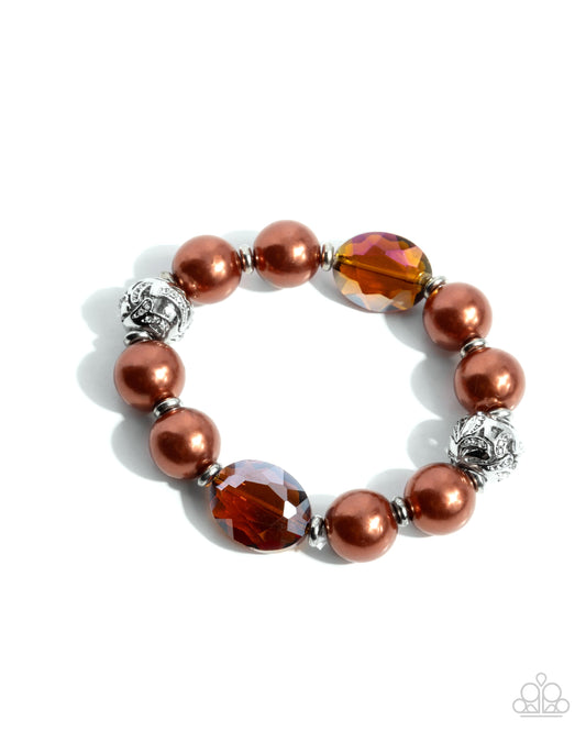 Ornamental Outfit - Brown Pearl & UV Crystal Stretchy Bracelet - Paparazzi Accessories