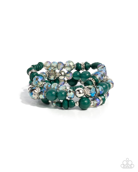 Complimentary Chic - Green & Iridescent Faceted Beads Stretchy Bracelets - Paparazzi Accessories