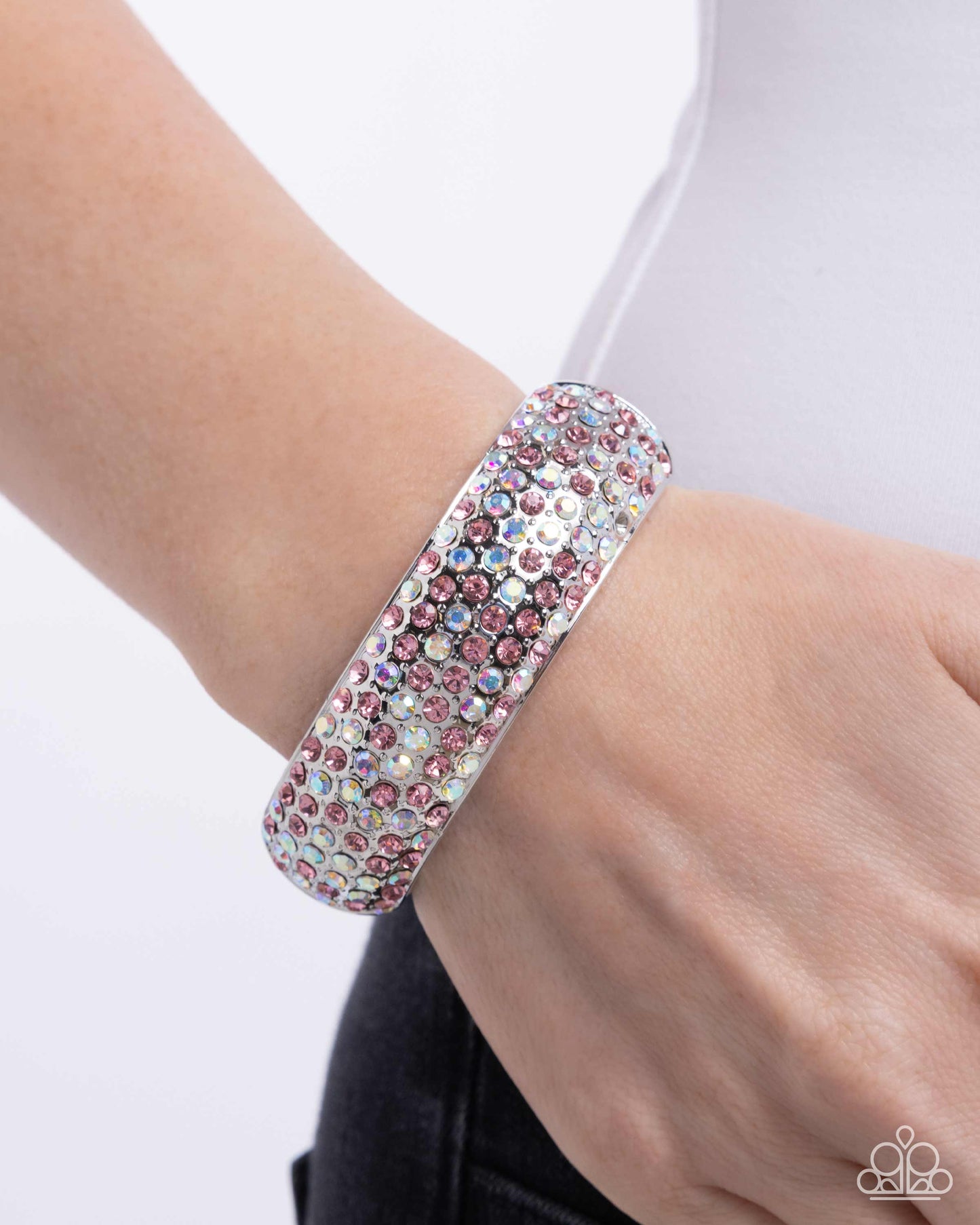 Triumphant Twinkle - Pink Rhinestone Silver Hinge Bracelet - Paparazzi Accessories