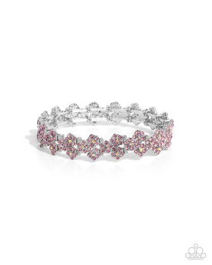 FLOWER Hungry - Pink Iridescent Rhinestone Silver Stretchy Bracelet - Paparazzi Accessories
