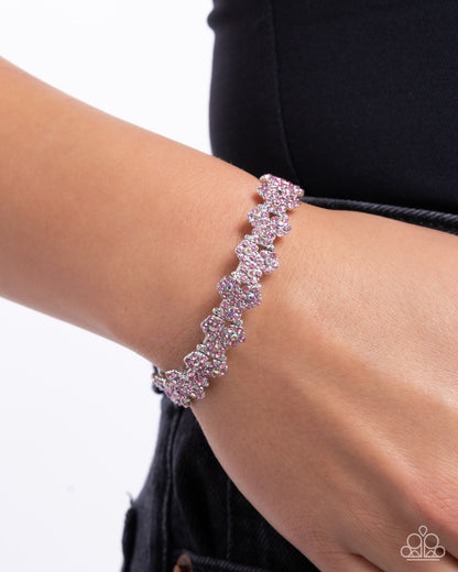 FLOWER Hungry - Pink Iridescent Rhinestone Silver Stretchy Bracelet - Paparazzi Accessories