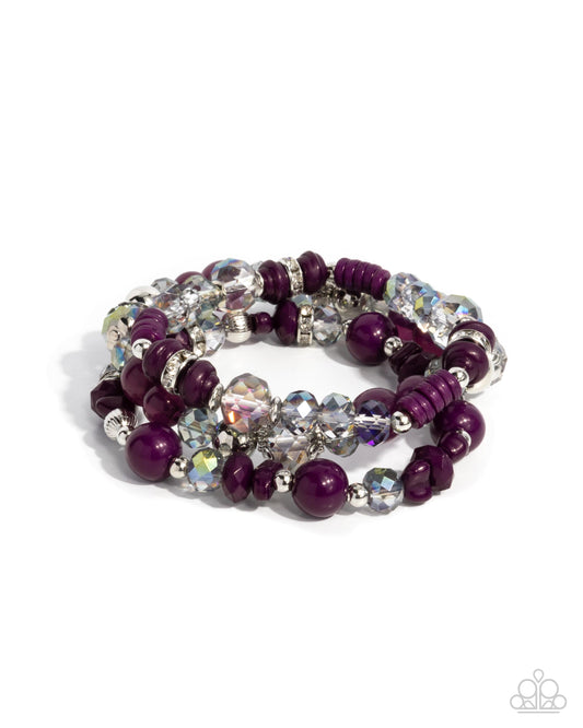 Complimentary Chic - Purple & Iridescent Faceted Beaded Stretchy Bracelets - Paparazzi Accessories