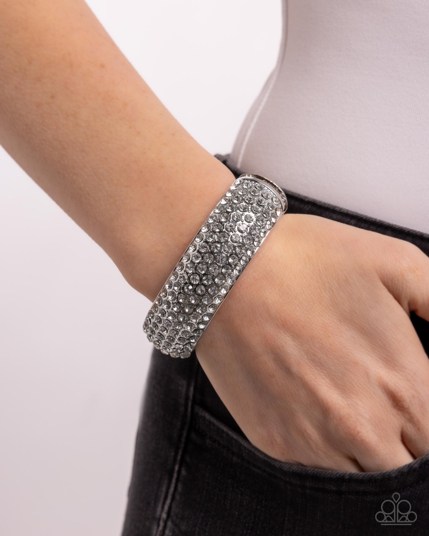 Triumphant Twinkle - White Rhinestone Silver Hinge Bracelet - Paparazzi Accessories