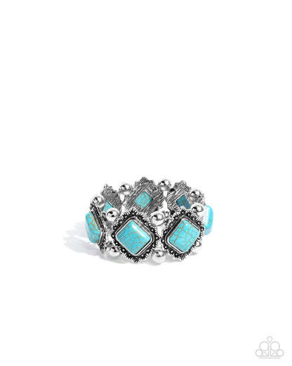 Noble Nature - Blue Turquoise Crackle Stone Silver Stretchy Bracelet - Paparazzi Accessories