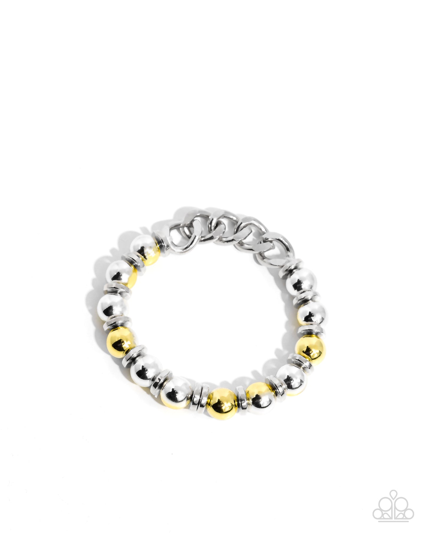 Mixed Company - Yellow & Silver Ombre Bead Stretchy Chain Bracelet - Paparazzi Accessories