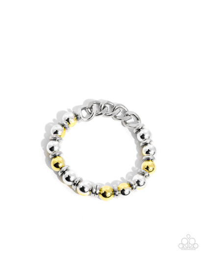 Mixed Company - Yellow & Silver Ombre Bead Stretchy Chain Bracelet - Paparazzi Accessories