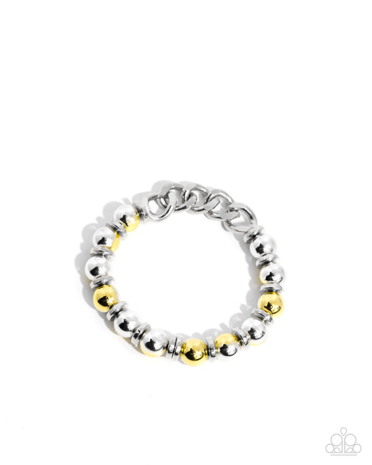 Mixed Company - Yellow & Silver Ombre Bead Stretchy Chain Bracelet - Paparazzi Accessories