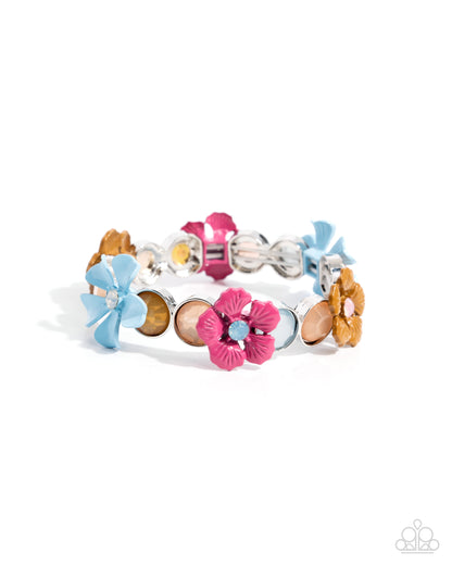 Garden Grove - Multi Enamel Flower Stretchy Bracelet - Paparazzi Accessories
