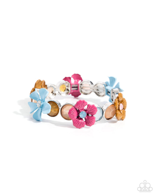 Garden Grove - Multi Enamel Flower Stretchy Bracelet - Paparazzi Accessories