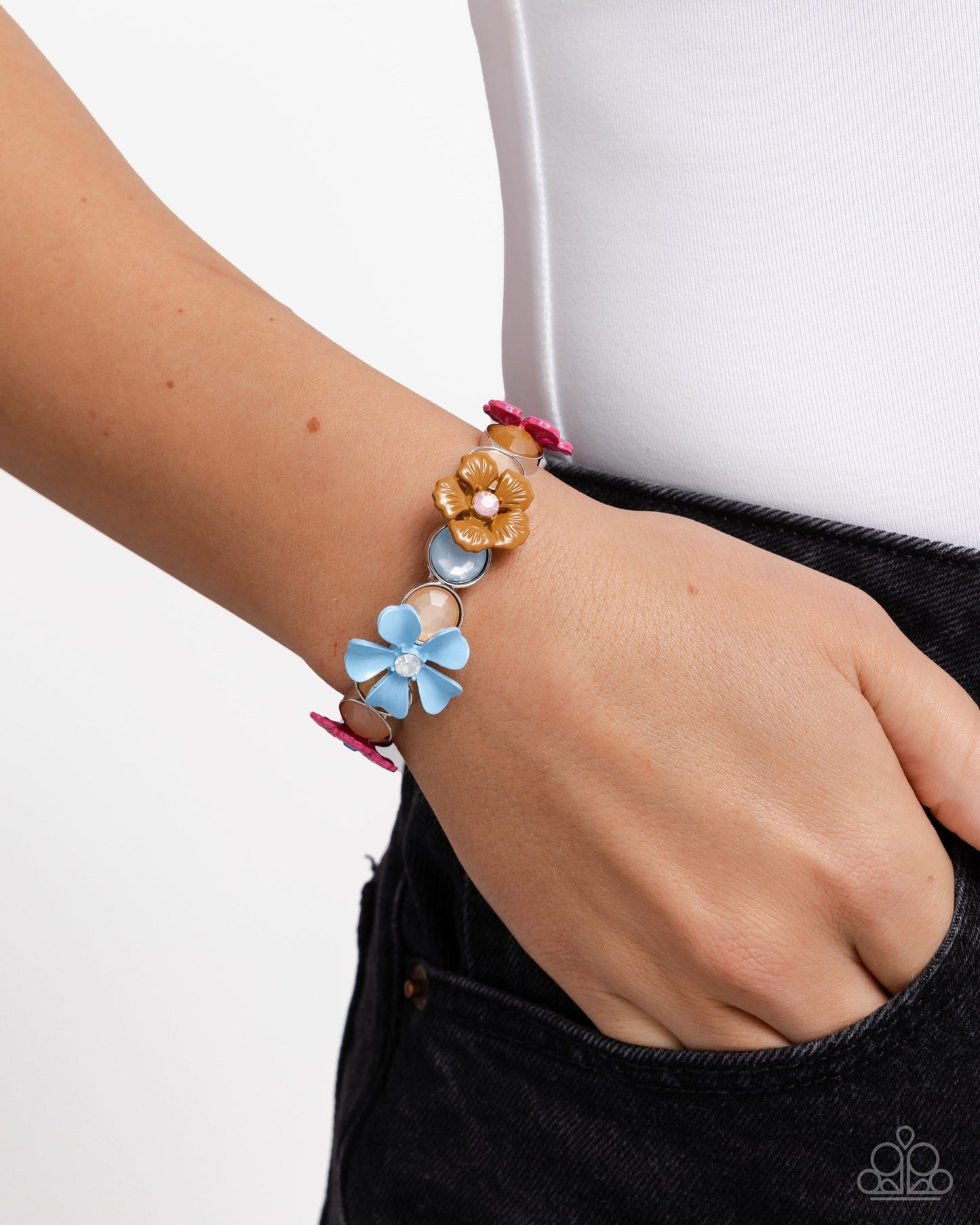 Garden Grove - Multi Enamel Flower Stretchy Bracelet - Paparazzi Accessories