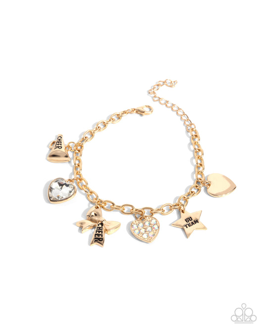 Cheerleading Camp - Gold Cheer Charms Bracelet - Paparazzi Accessories