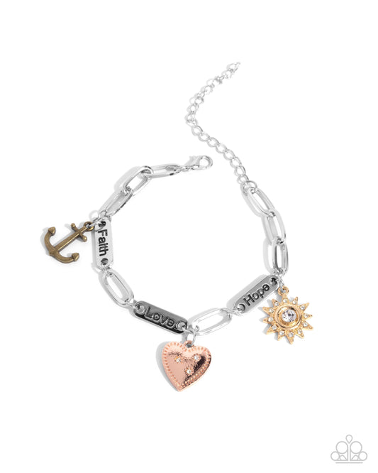 Intrepid Inspiration - Multi Mixed Metal "faith" "hope" "love" Charms Clasp Bracelet - Paparazzi Accessories