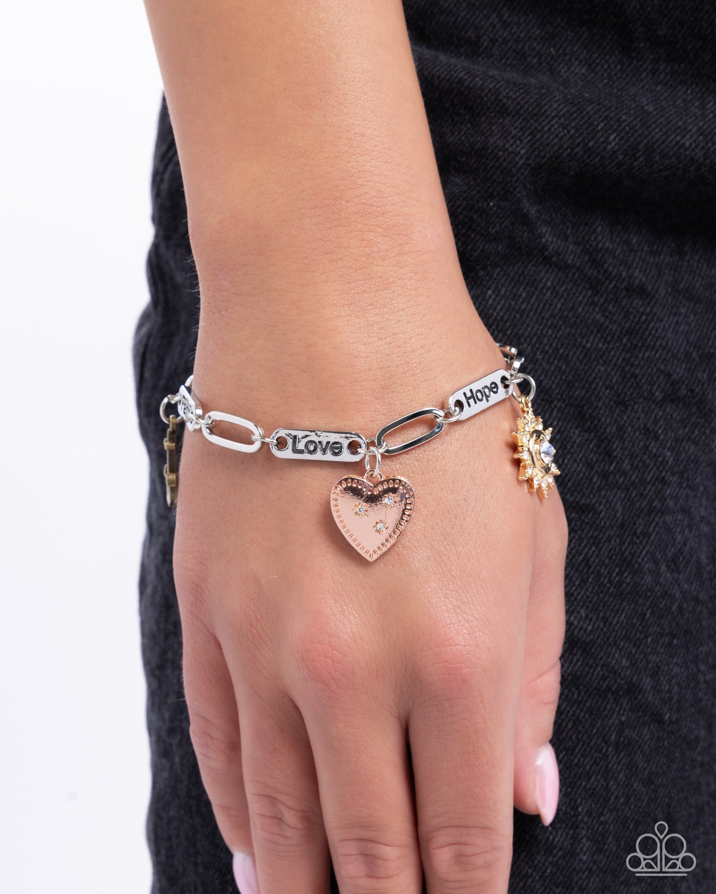 Intrepid Inspiration - Multi Mixed Metal "faith" "hope" "love" Charms Clasp Bracelet - Paparazzi Accessories