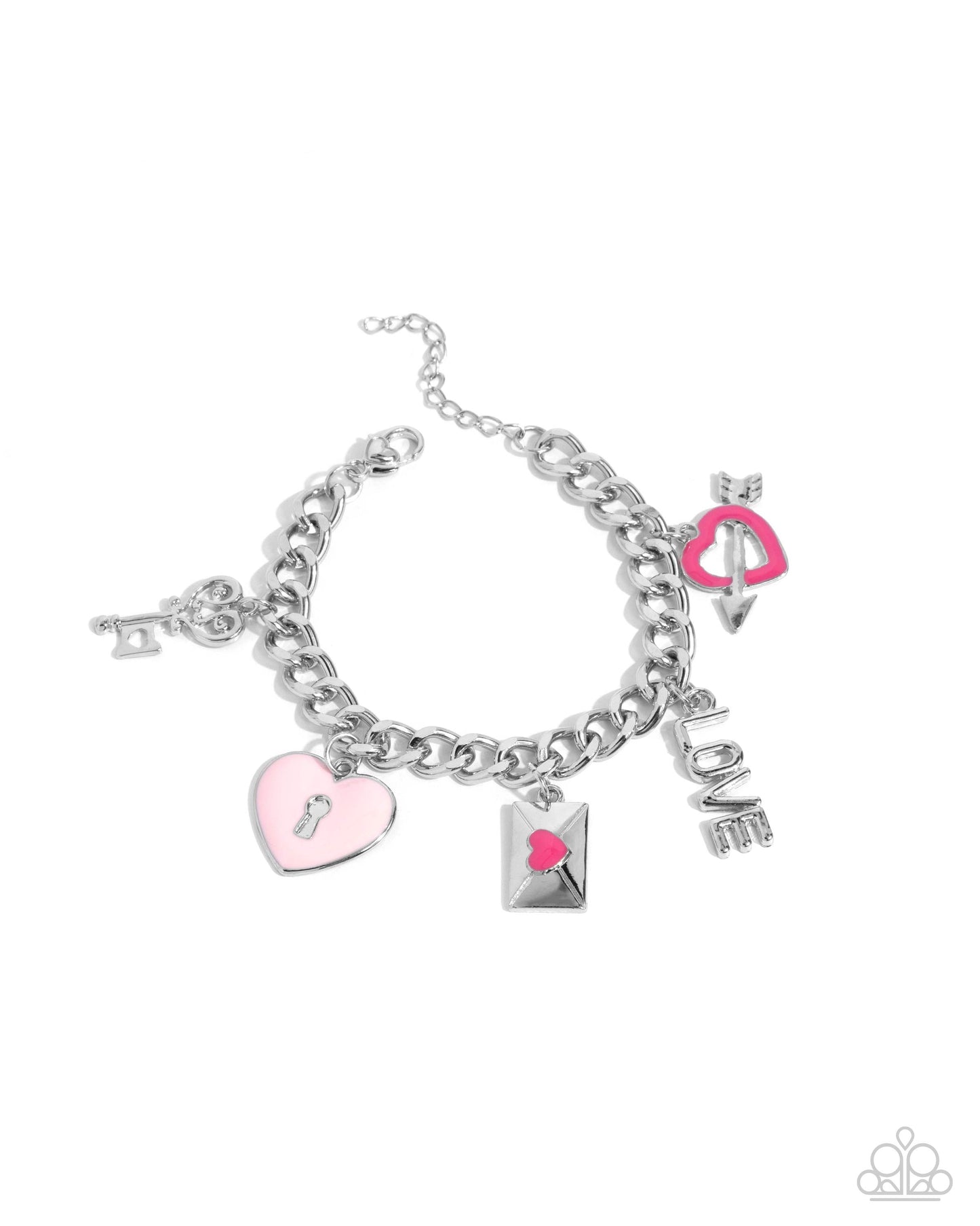 Valentines Variety - Pink Charm Silver Clasp Bracelet - Paparazzi Accessories