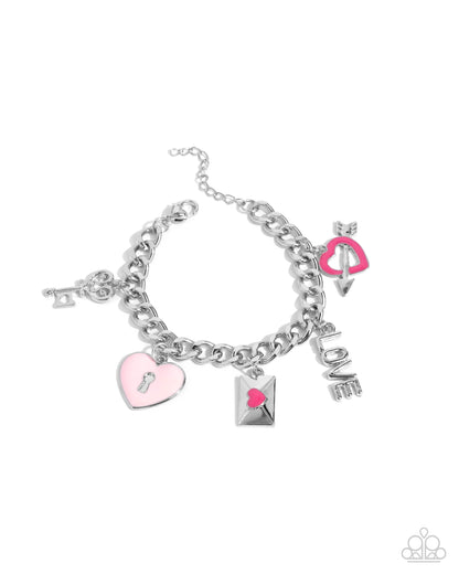 Valentines Variety - Pink Charm Silver Clasp Bracelet - Paparazzi Accessories