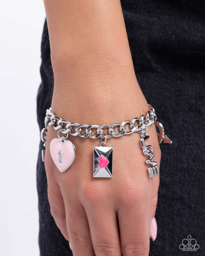 Valentines Variety - Pink Charm Silver Clasp Bracelet - Paparazzi Accessories