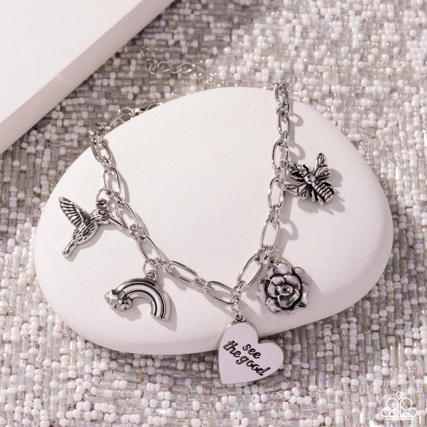 Positive Outlook - Silver Hummingbird, Rainbow, Heart "see the good" Charm Clasp Bracelet - Paparazzi Accessories