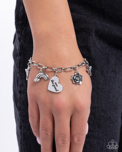 Positive Outlook - Silver Hummingbird, Rainbow, Heart "see the good" Charm Clasp Bracelet - Paparazzi Accessories